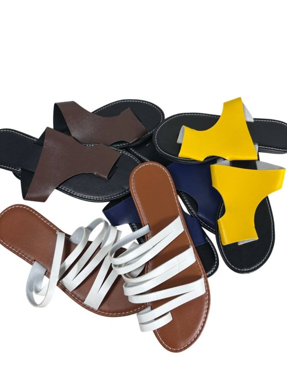 Lot of 4 Pairs of Womens Sandals Slip On 41eu 10-10.5 Yellow Blue Brown White